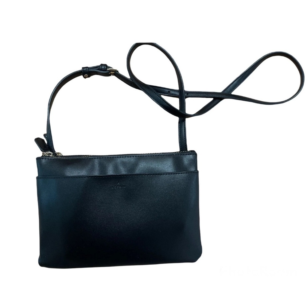 Lepsim Purse Black Crossbody Adjustable Strap Snap Clasp Zip Bag Made in Japan